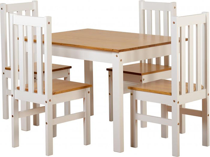 Ludlow Dining Set in White With Oak Lacquer (4 Chairs)